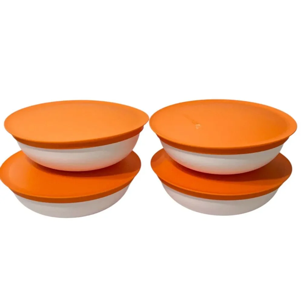 x4 Tupperware Allegra Radiance Orange White Lidded Storage Bowl 740mL #6292A